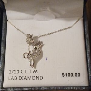 Kohl's Silver Lab Diamond Floral Necklace